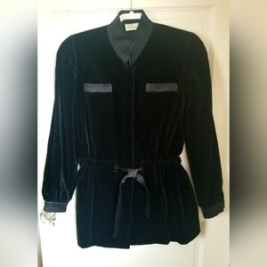 Vtg '80s Valentino Boutique Black Velvet Smoking Drawstring Jacket Satin Trim 38